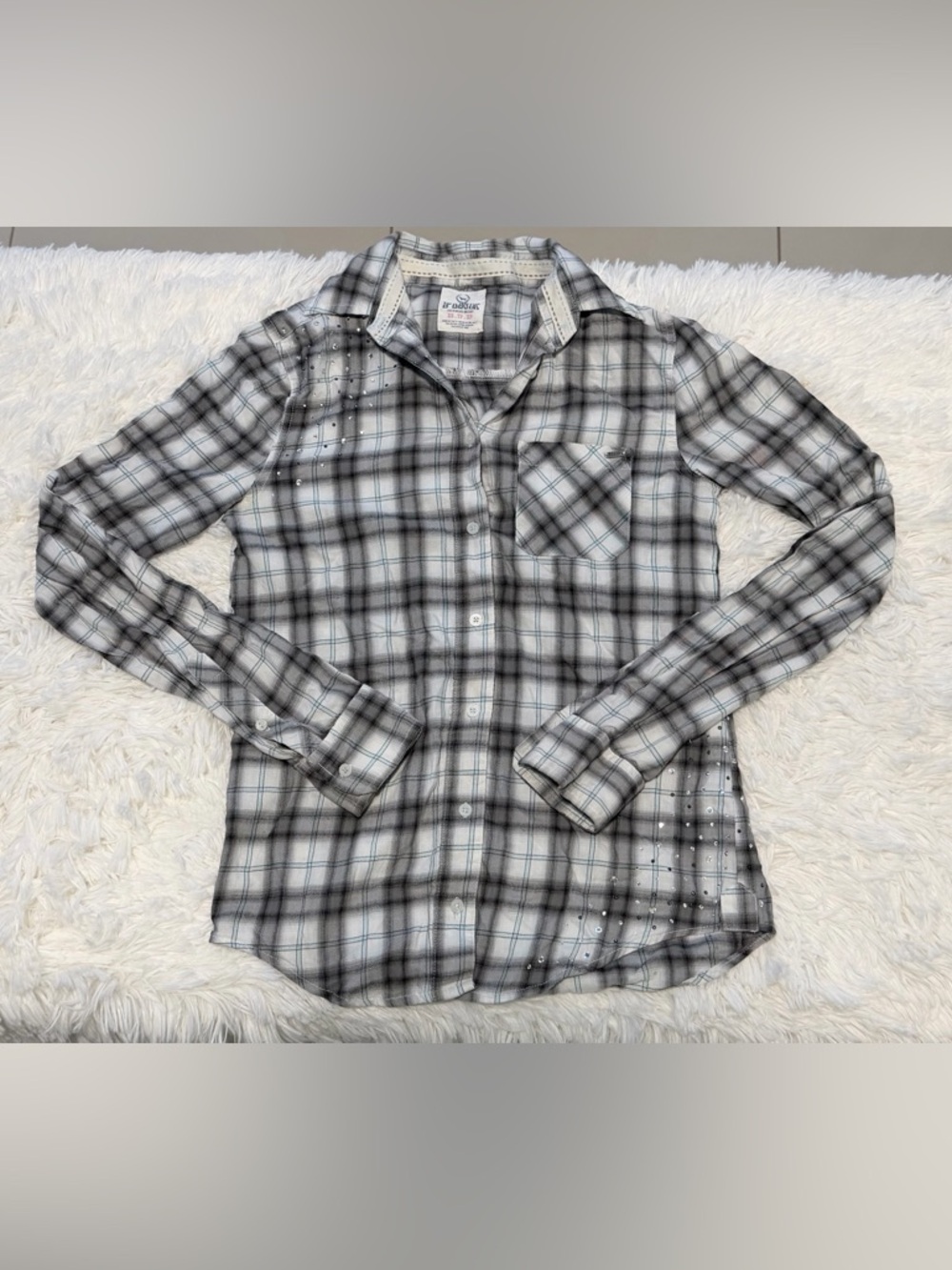 PINK Victoria's Secret Black & White Plaid Button-Up Shirt